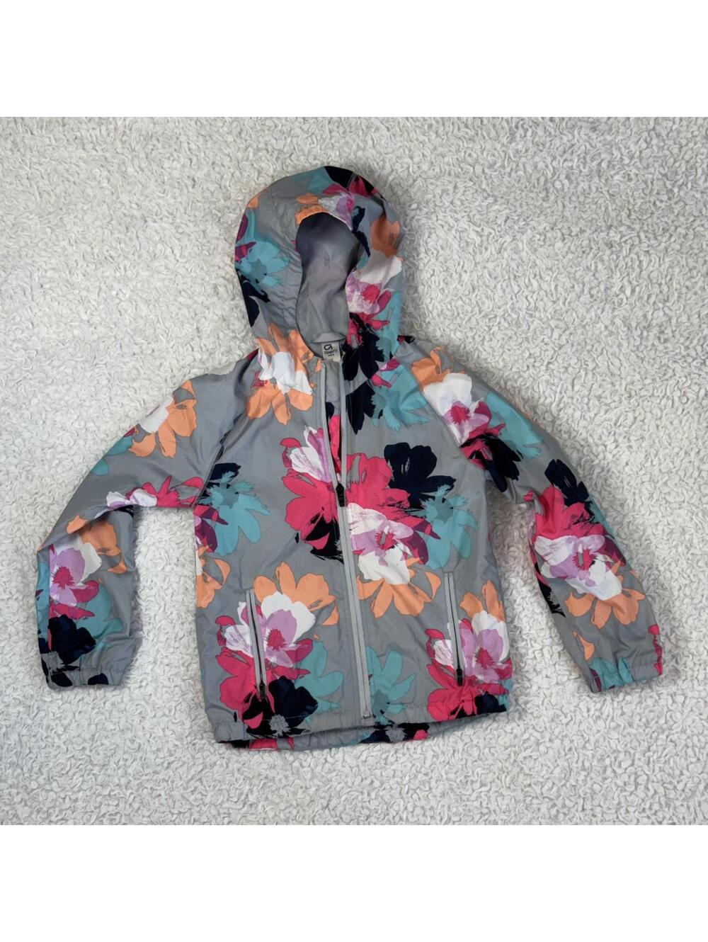 Girls GapFit Floral Print Hooded Active Jacket, Raincoat (size M) #TM225